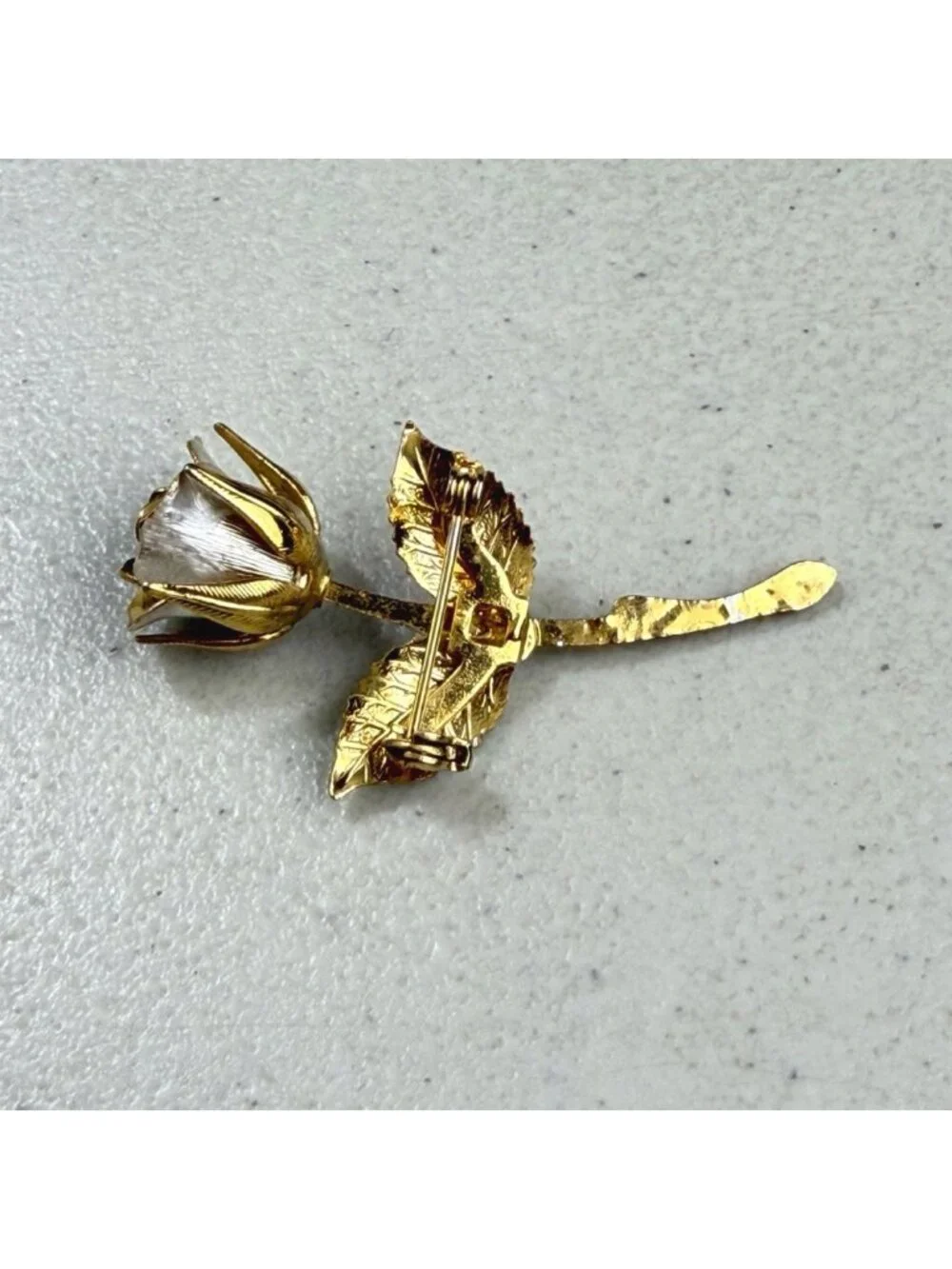 Vintage Rose Brooch 1970s Gold/Silver Tone Metal 3D Flower Pin Botanical Garden